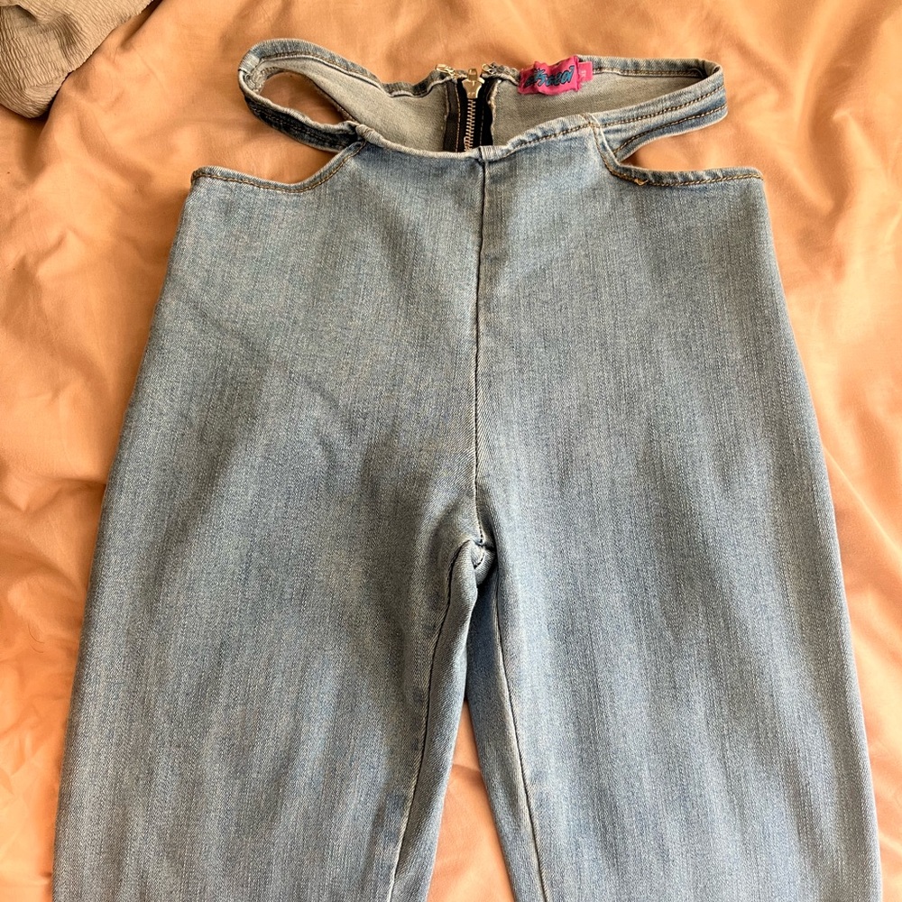 Edikted Flared Cut Out Blue Jeans | Size XS